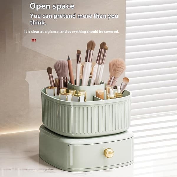 Organiser din makeup Roterende makeup-organisator med skuffeopbevaringsstativ Beige