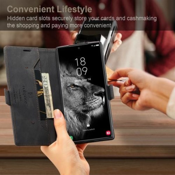 AUTSPACE A01 Retro tegnebog taske til Samsung Galaxy S23 Ultra - Sort Black
