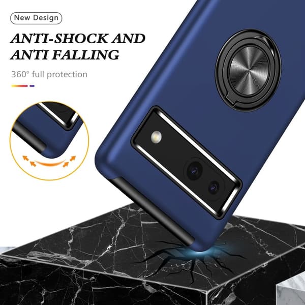 Til Google Pixel 8a Fingerring Kickstand Hybrid Taske - Blå Blue