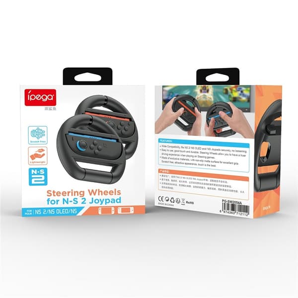 2 stk. kompatibel med Nintendo Switch 2 Joy-Con-kontroller rattgrep racingratt Black