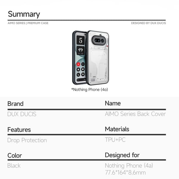DUX DUCIS Mobildeksel for Nothing Phone (4a) med REACH-sertifisering Black