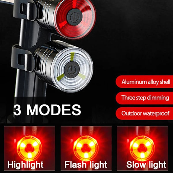 Cykellys Lys Cykelhjelm LED for/baglygte Vandtæt - Rød Red