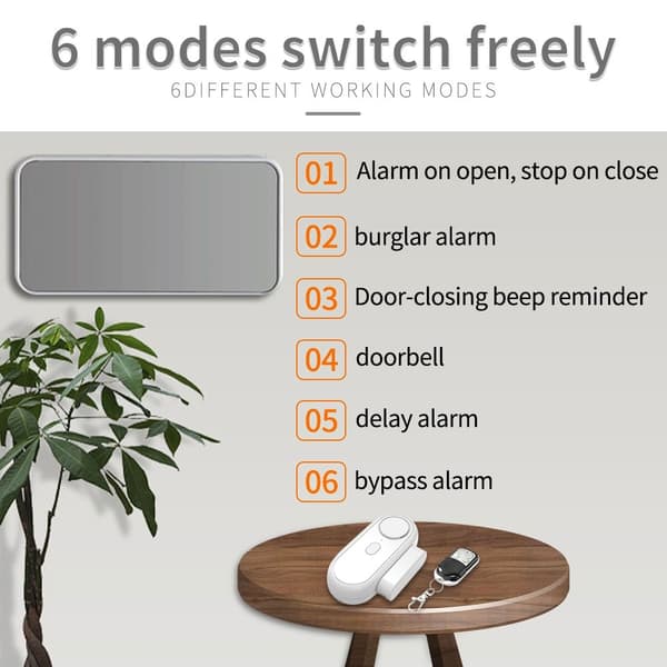 Alarm Door Sensor High Decibel Window Doors Anti-theft System with Remote Control White