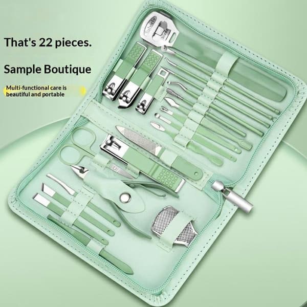 22 stk. manicure pedicure negleklipper rustfrit stål fingertånegle + etui Green