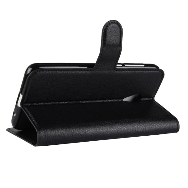 Litchi Texture Wallet Stand Flip Case - Alcatel 1X - musta Black
