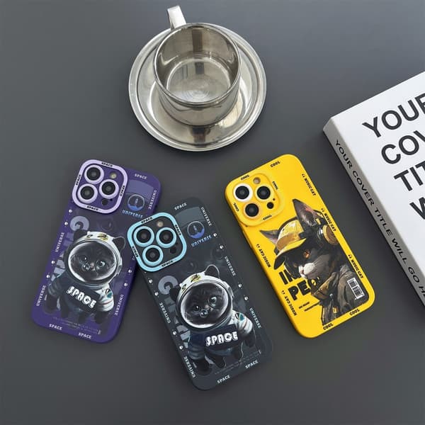 TPU telefon cover Cover til iPhone 15 Pro Cover Cat - Sort Black