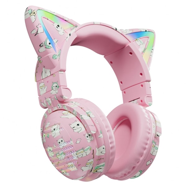 Cat Ears Bluetooth Headset Mikrofon Trådløse Hovedtelefoner - Pink Pink