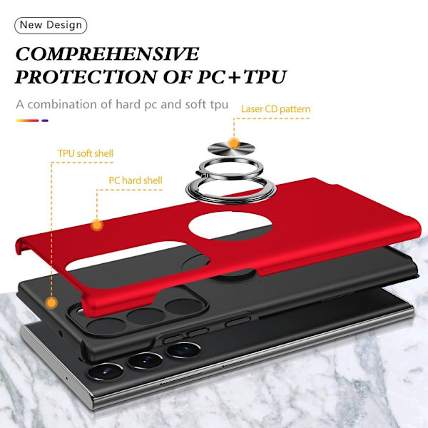 Samsung Galaxy S24 Ultra Fingerring Kickstand Hybrid Taske Red