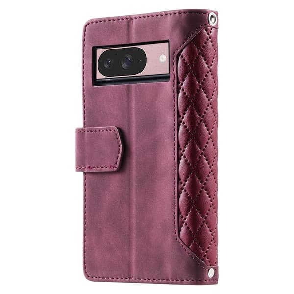 Google Pixel 10 Pro / 10 / 9 Pro / 9 Zipper Wallet Case Rhombus Stitching Line Puhelinsuojus Wine red