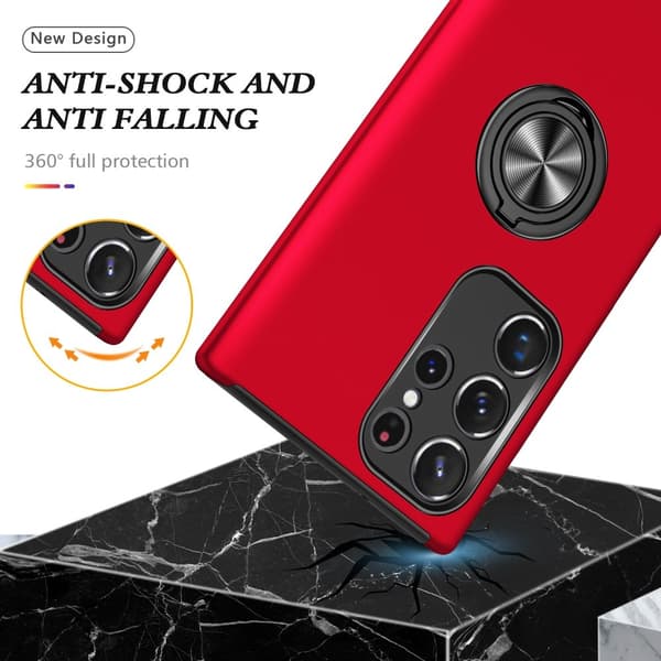 Samsung Galaxy S24 Ultra Finger Ring Stativ Hybrid Deksel Red