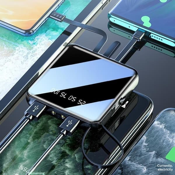 Kompakti varavirtalähde 10 000 mAh, 4-in-1-kaapeli, LED-taskulamppu, digitaalinen näyttö – punainen Blue