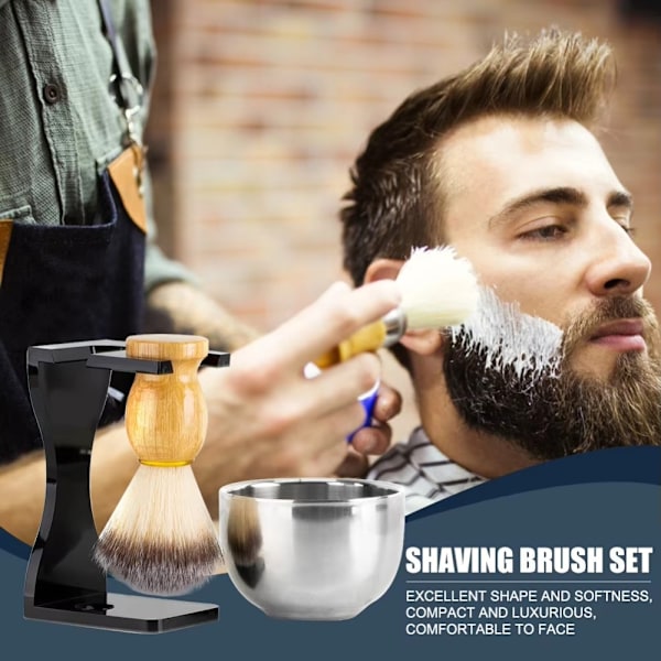 3-i-1 sett Barberbarberstativ Skål for skjegg i rustfritt stål Black