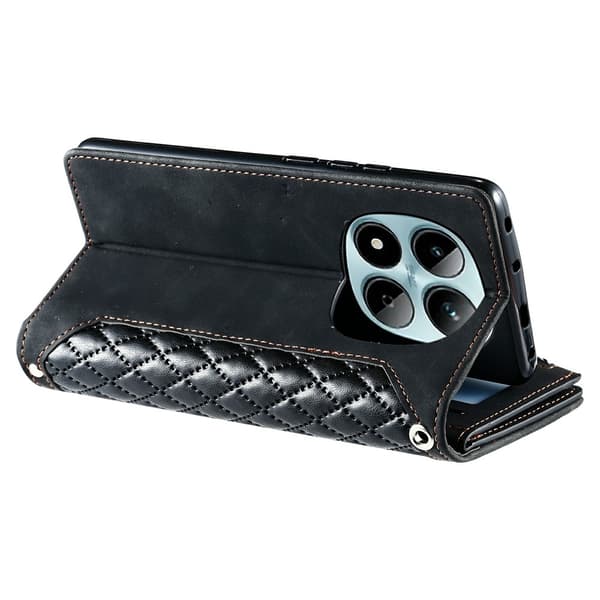 Xiaomi Redmi Note 15 Pro 5G Zipper Wallet Case Rhombus Stitching Line Puhelinsuojus Black