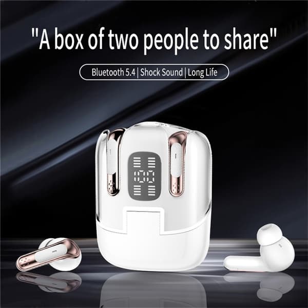 2 par trådlösa hörlurar Bluetooth 5.4 in-ear sporthörlurar LED stereo - Vit Vit