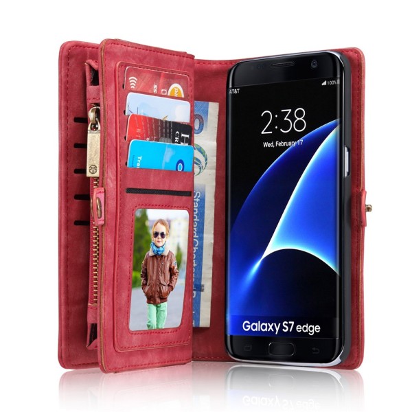 CASEME Samsung Galaxy S7 Edge Retro nahkainen lompakkokotelo - punainen Red