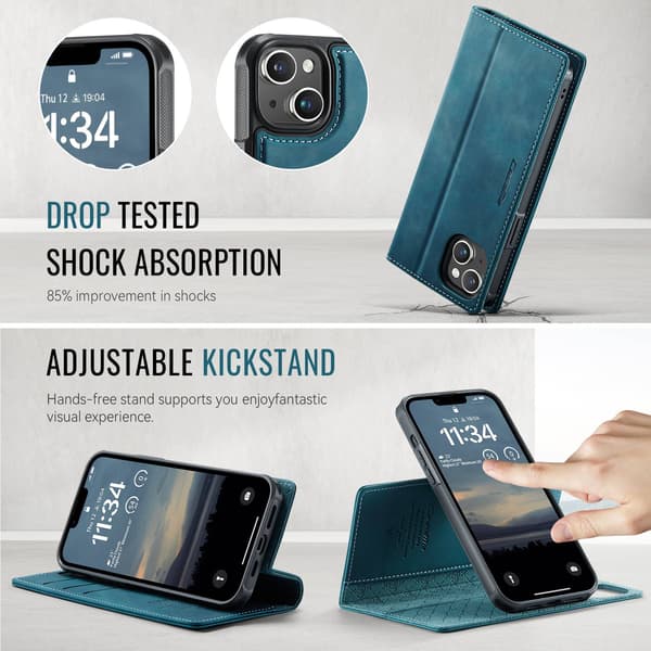 CASEME Til iPhone 15 Lommebokdeksel Magnetisk Avtakbar RFID Beskyttelse Blue