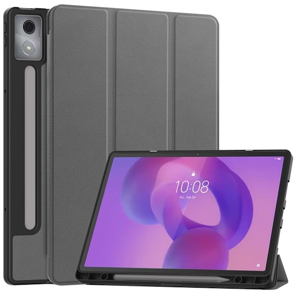 Til Lenovo Idea Tab Pro Case Tri-Fold Stand Cover med Pen Holder - Grå Grey