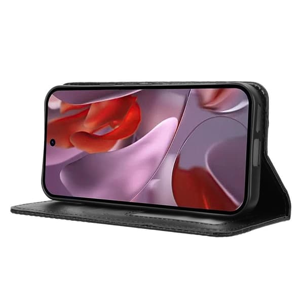Til Google Pixel 9A Stand Phone Case Fuld Protection Pung Cover - Sort Black