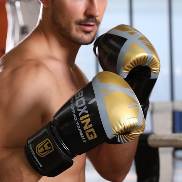 WOSWEIR 1 par 12oz Boxningshandskar Kickboxning Träning för vuxna - Vit/Guld Vit