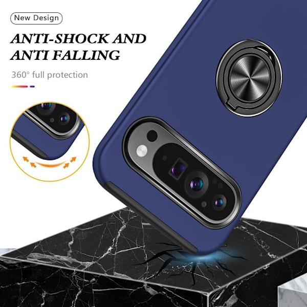 Till Pixel 9 / Pixel 9 Pro Hybrid skal med Finger Ring - MörkBlå Blå