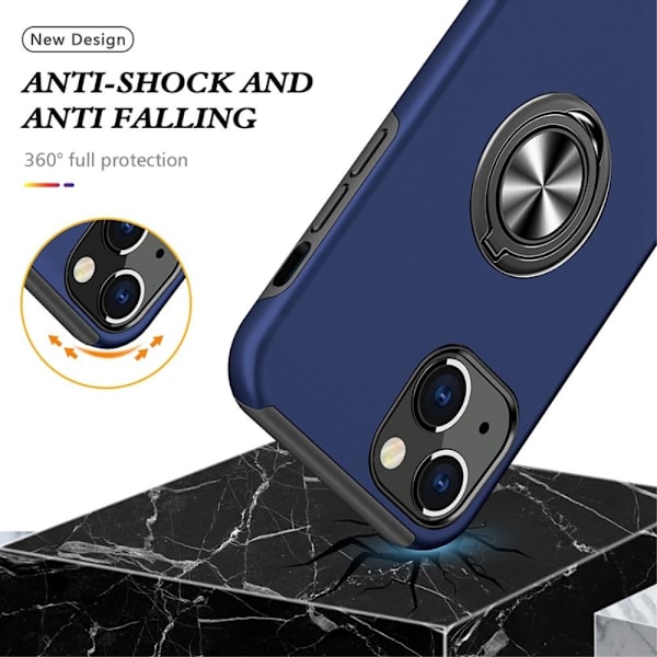 iPhone 14 Finger Ring Stativ Hybrid Etui - Blå Blue