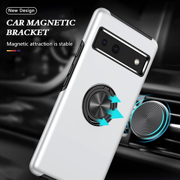 Til Google Pixel 8a Fingerring Kickstand Hybrid Taske Silver