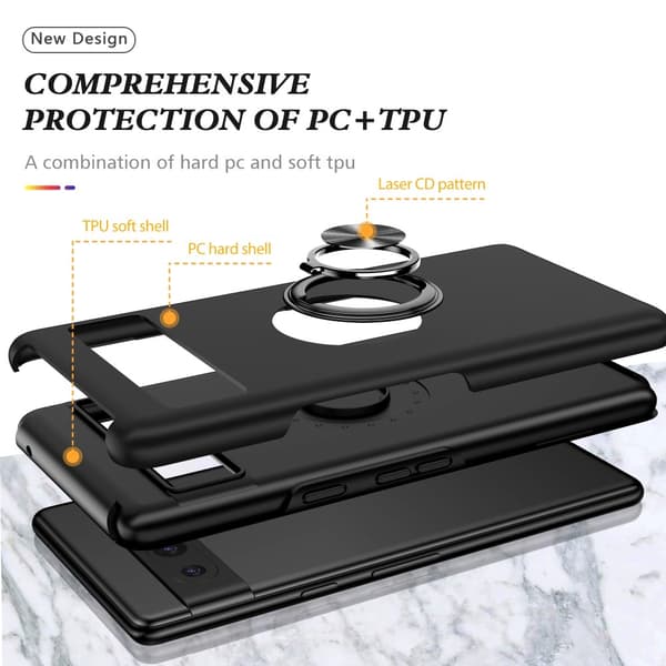 Til Google Pixel 8a Fingerring Kickstand Hybrid Taske - Sort Black