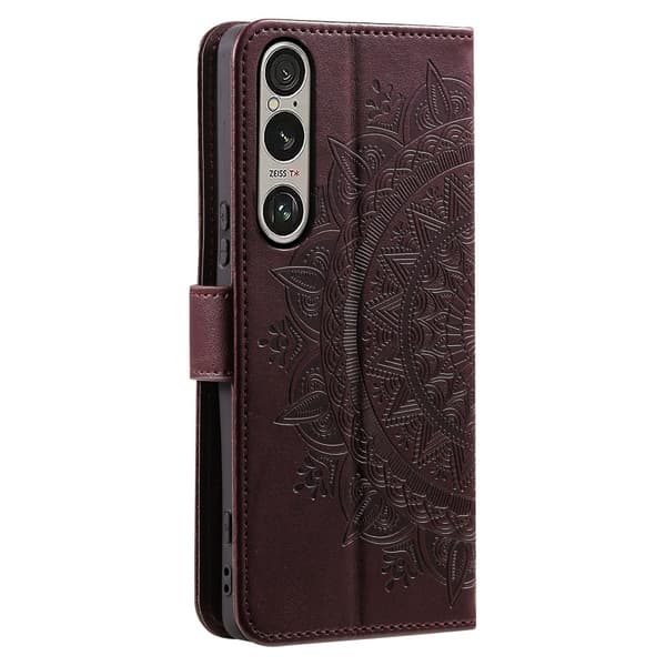 Til Sony Xperia 1 VII tegnebogscover Cover Shell Mandala Blomstermønster Brown