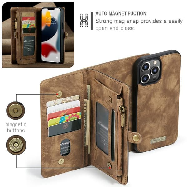 CASEME iPhone 13 Pro 2 - in - 1 Wallet Phone Shell - Brun Brown