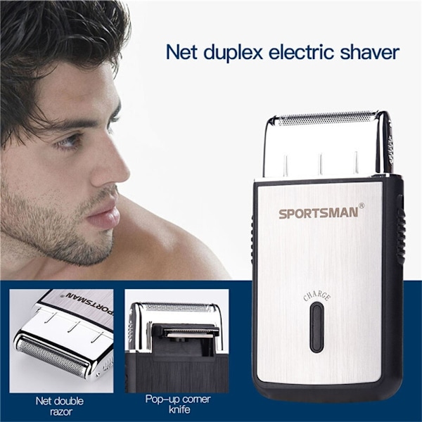 SPORTSMAN 2 i 1 mini Sladdlös Rakapparat USB Uppladdningsbar Elektrisk Trimmer Svart