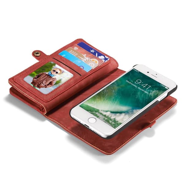 CASEME iPhone 8 / 7 / SE Retro Split läder plånbokssuojakuori - Punainen Red