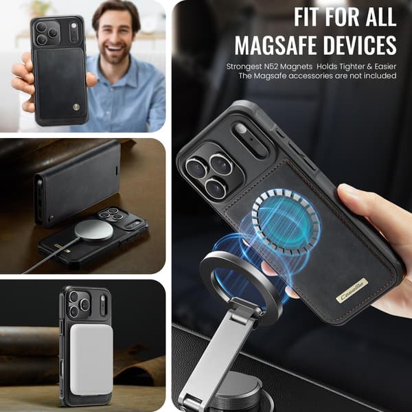CASEME Til iPhone 17 Pro Lommebokdeksel Magnetisk Avtakbar RFID Beskyttelse - Svart Black