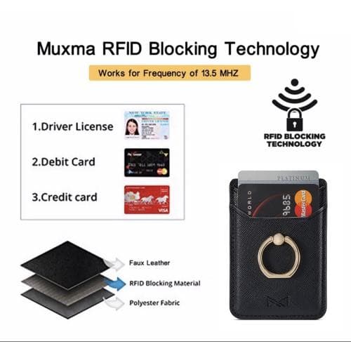 MUXMA Kortholder Ringstativ RFID Blokkerende Kredittkort - Svart Black
