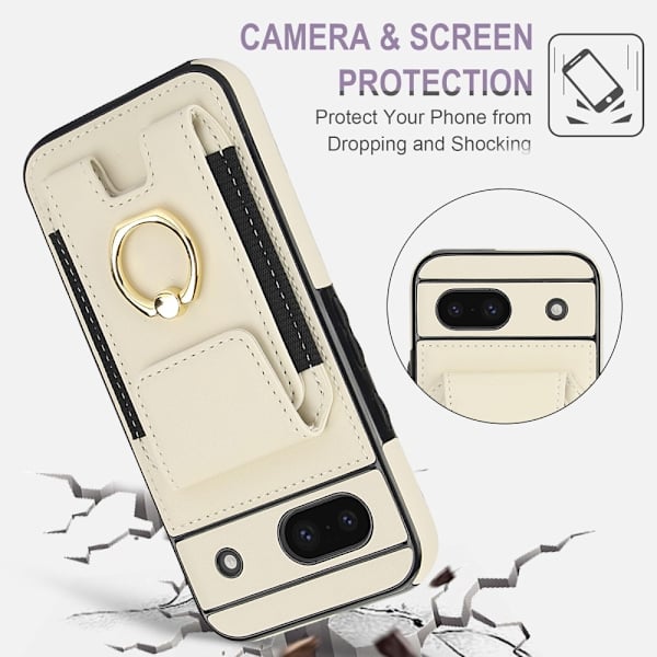 For Google Pixel 8a Kickstand Case Phone Cover with Card Slots White