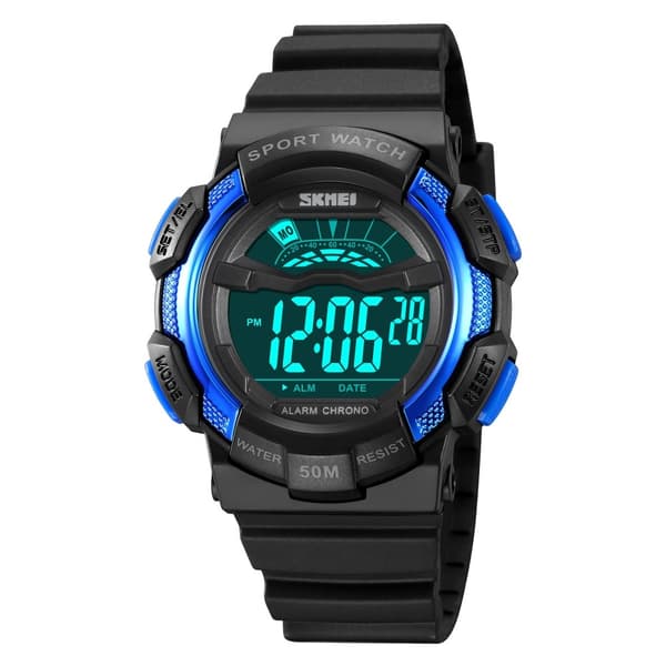 SKMEI 50m vandtæt armbåndsur - Sort+blå/sort urskive Blue