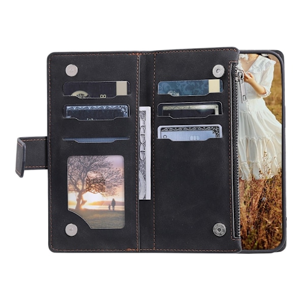 Xiaomi Redmi 14C Zipper Wallet Case Rhombus Stitching Line Puhelinsuojus Black