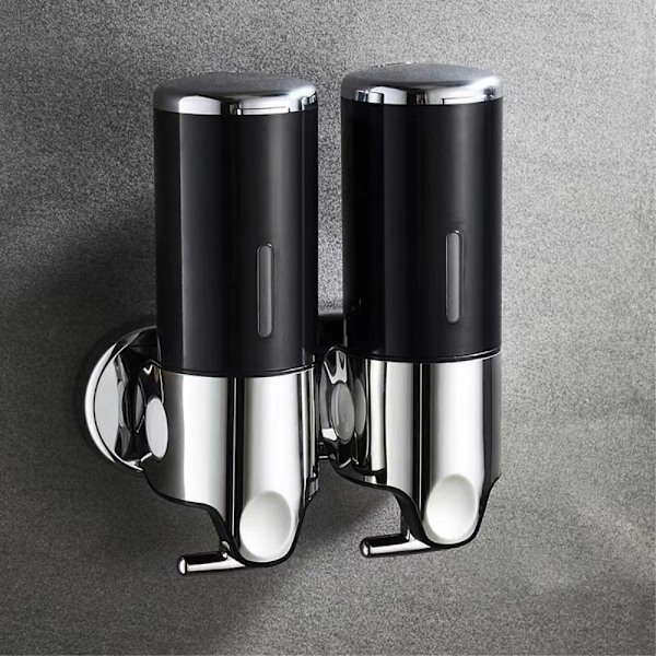 Dobbelthodet såpedispenser 1000ml rustfritt stål manuell push-sjampo dusjpumpe Black