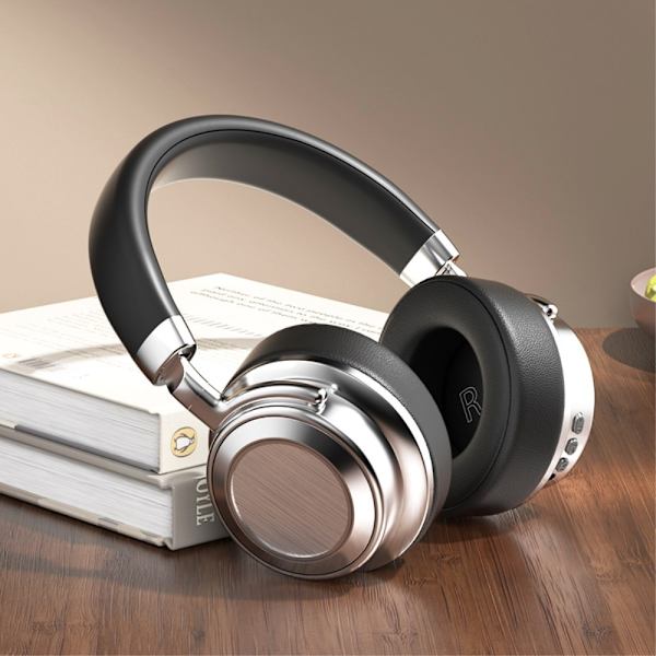 Hifi Trådlösa On-Ear headset Bluetooth-hörlurar Gaming Musik Metal Retro Svart