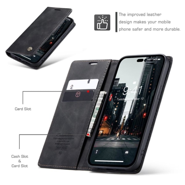 CASEME Retro lompakkokotelo iPhone 14 Prolle - Musta Black