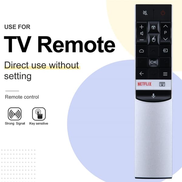 Fjernkontroll utskiftning for RC602S JUR1 for TCL TV stemmeaktivert Silver