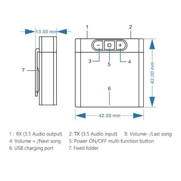 2-i-1 Bluetooth Sender Modtager Adapter til Musik Audio Transceiver Black