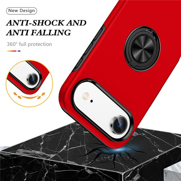 Til iPhone Air Finger Ring Kickstand Hybrid Taske Red
