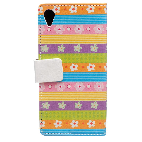 Sony Xperia X Wallet Case Flowers and Stripes Black