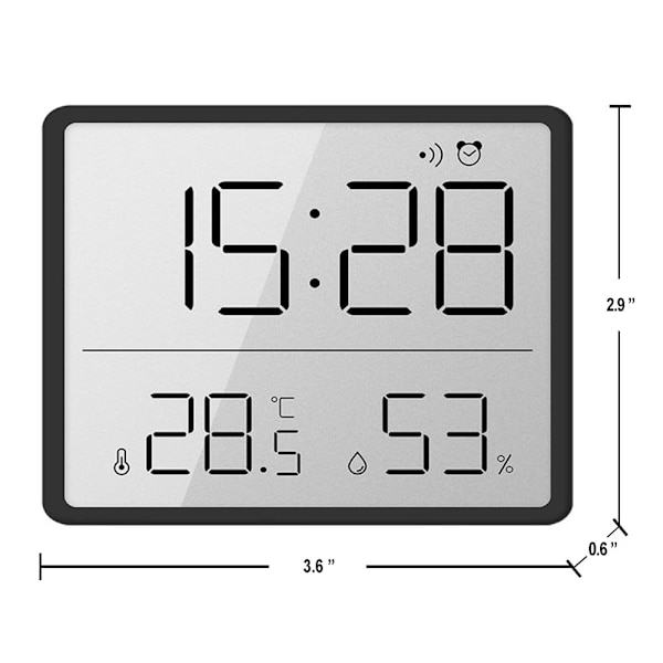 Digital väckarklocka LCD klocka med kalender temperatur och luftfuktighet Svart