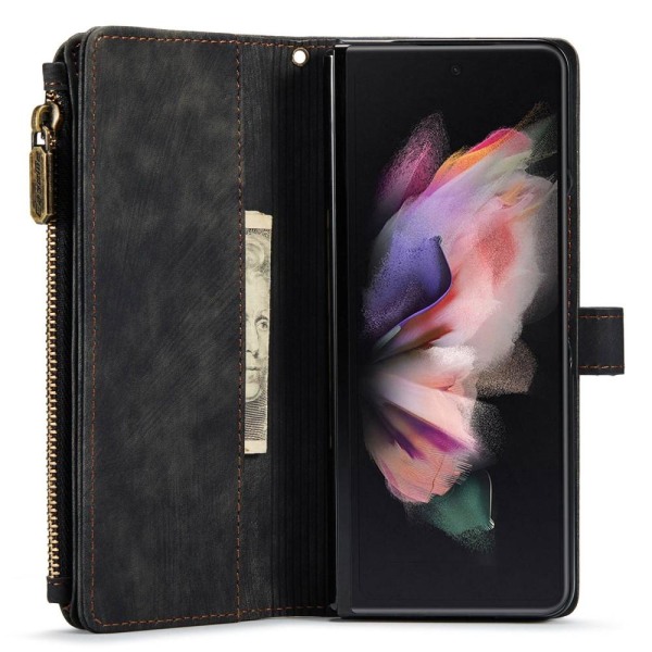 Samsung Galaxy Z Fold 4 CASEME Retro läder plånboksfodral Svart Svart