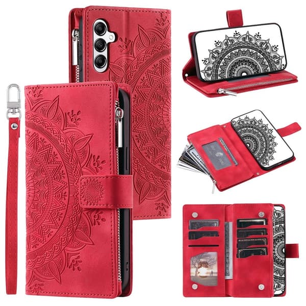 Til Samsung Galaxy A17 / A26 tegnebogscover Cover Shell Mandala Blomstermønster Red