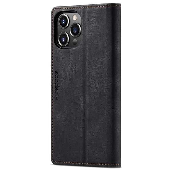 AUTSPACE A01 Retro Wallet Case for iPhone 13 Pro Max - Black Black