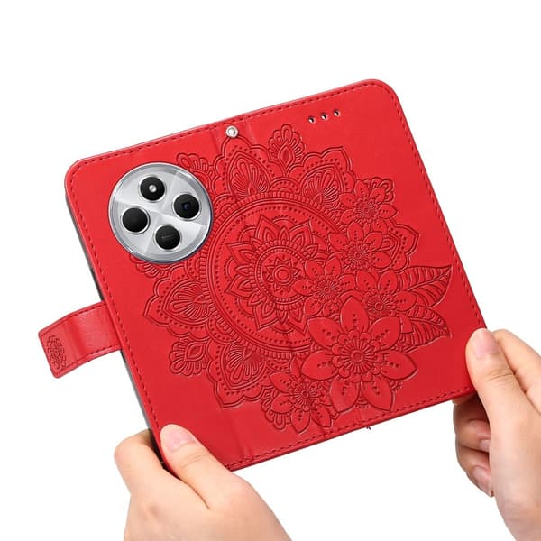 Til Xiaomi Redmi 14C Tegnebogsetui med Blomstermønster og Standerfunktion Red