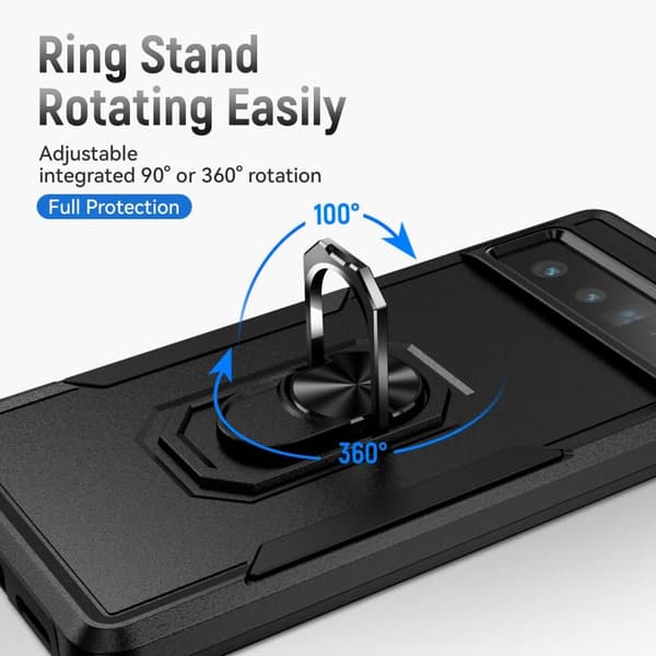 Google Pixel 7 Pro Hybrid Deksel Med Fingerring & Metallplate - Svart Black