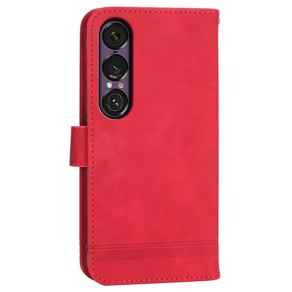 DIERFENG För Sony Xperia 1 VII Plånboksfodral med Stativ och Handledsrem Röd